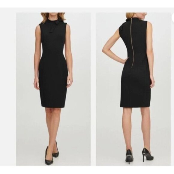 Calvin Klein Bow Neck Sleeveless Sheath Dress Size 6P Black Career Work - Picture 8 of 8